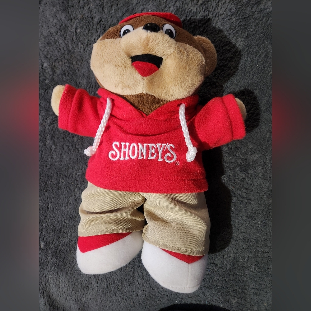 Shoney's Bear Plush Toy in Red Hoodie
